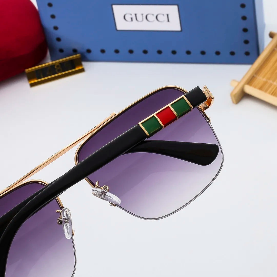 2026 Striped Metal Frame Square Sunglasses