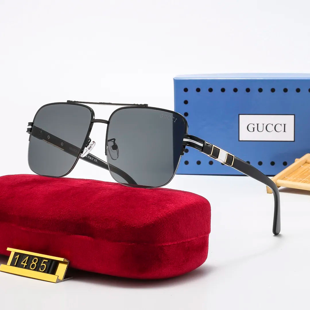 2026 Striped Metal Frame Square Sunglasses