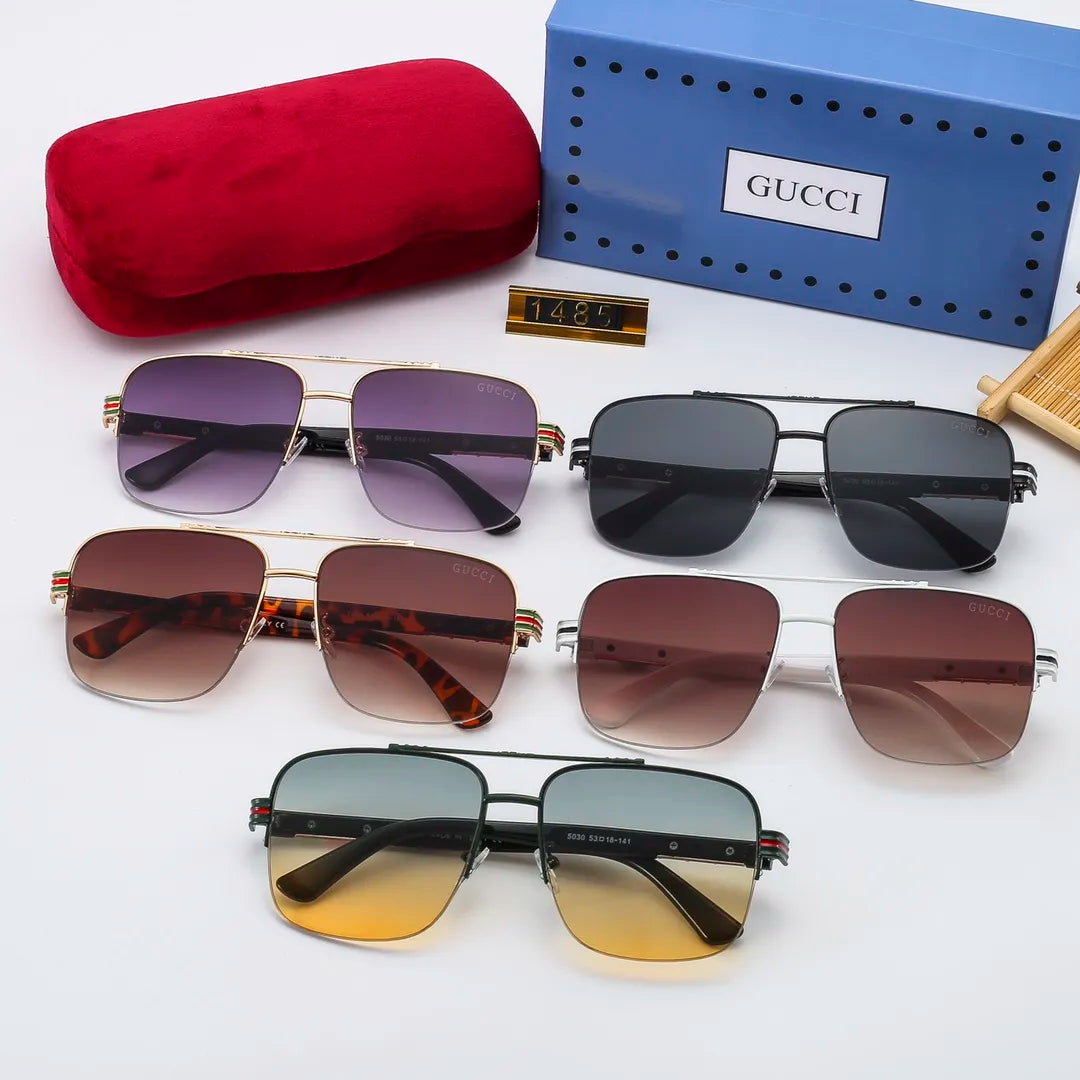 2026 Striped Metal Frame Square Sunglasses