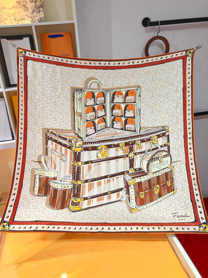 2026 Vintage Handbag Graphic Print Silk Scarf