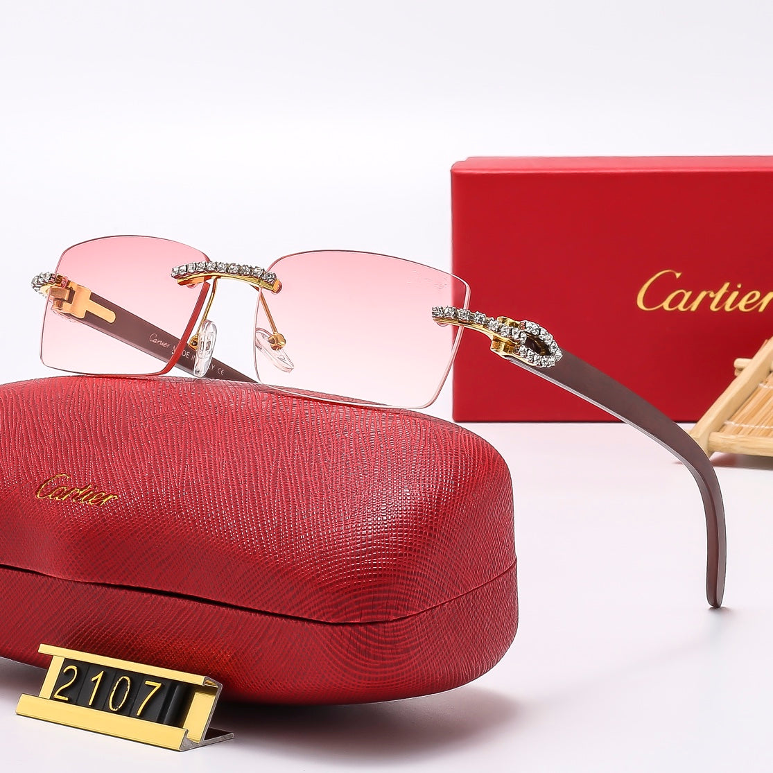 2026 6 Colors Diamond Frameless Sunglasses 2107