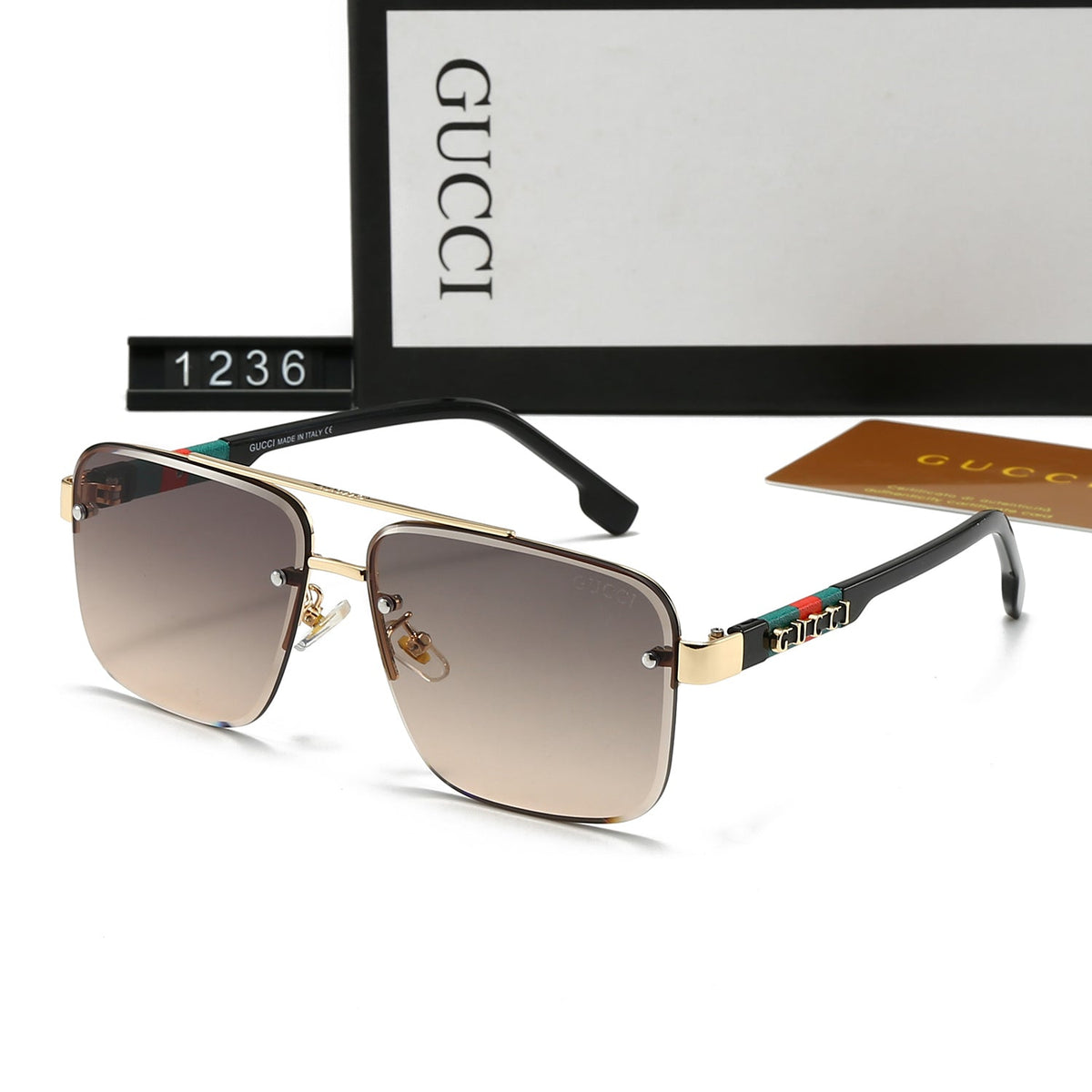 2026 Square Double Bridge Letters Metal Sunglasses