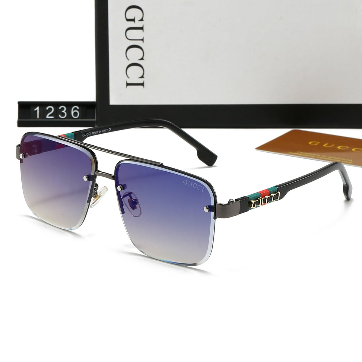 2026 Square Double Bridge Letters Metal Sunglasses