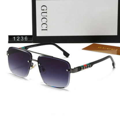 2026 Square Double Bridge Letters Metal Sunglasses