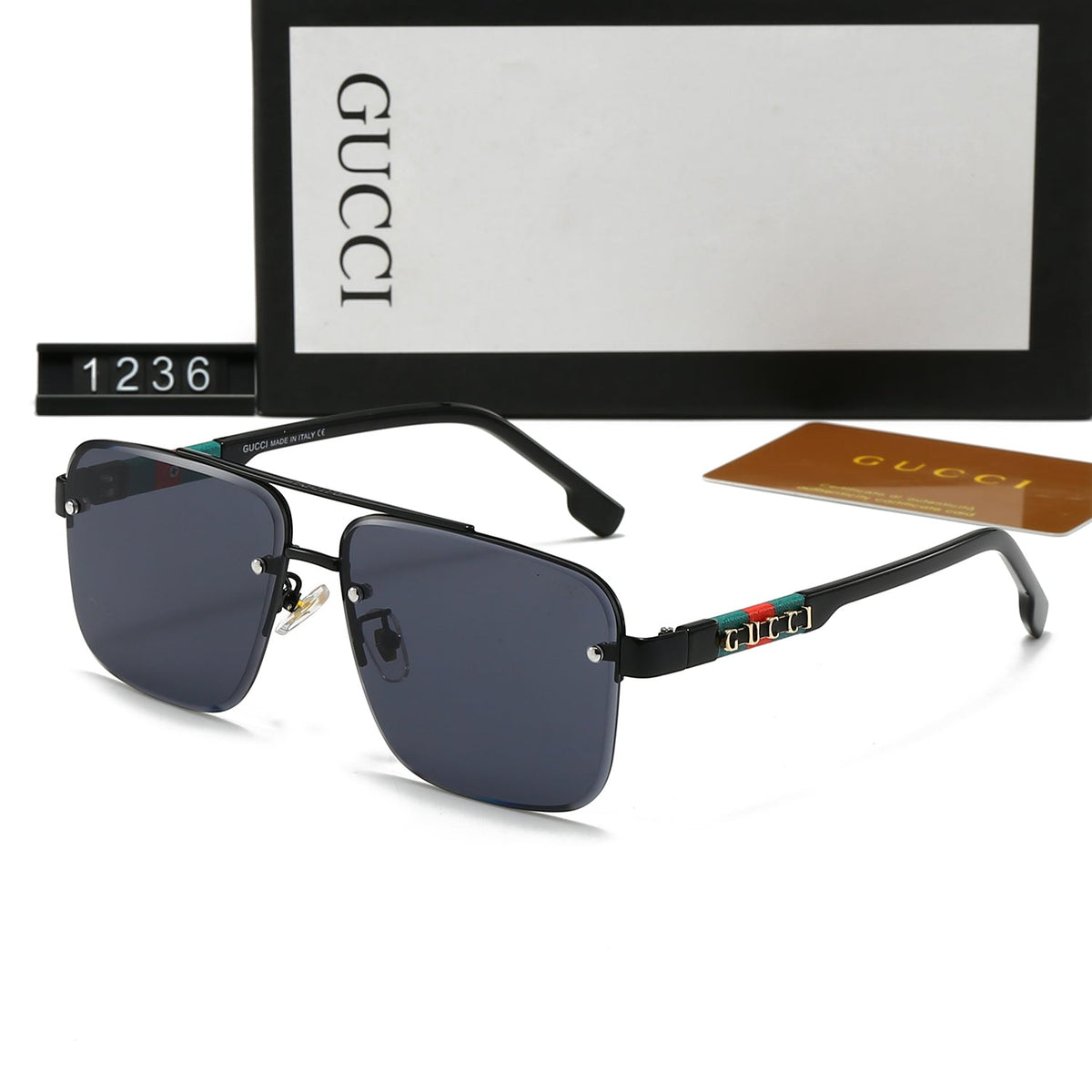 2026 Square Double Bridge Letters Metal Sunglasses