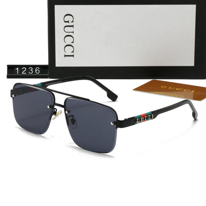 2026 Square Double Bridge Letters Metal Sunglasses