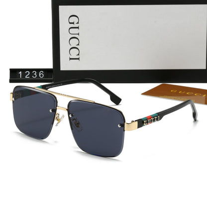 2026 Square Double Bridge Letters Metal Sunglasses