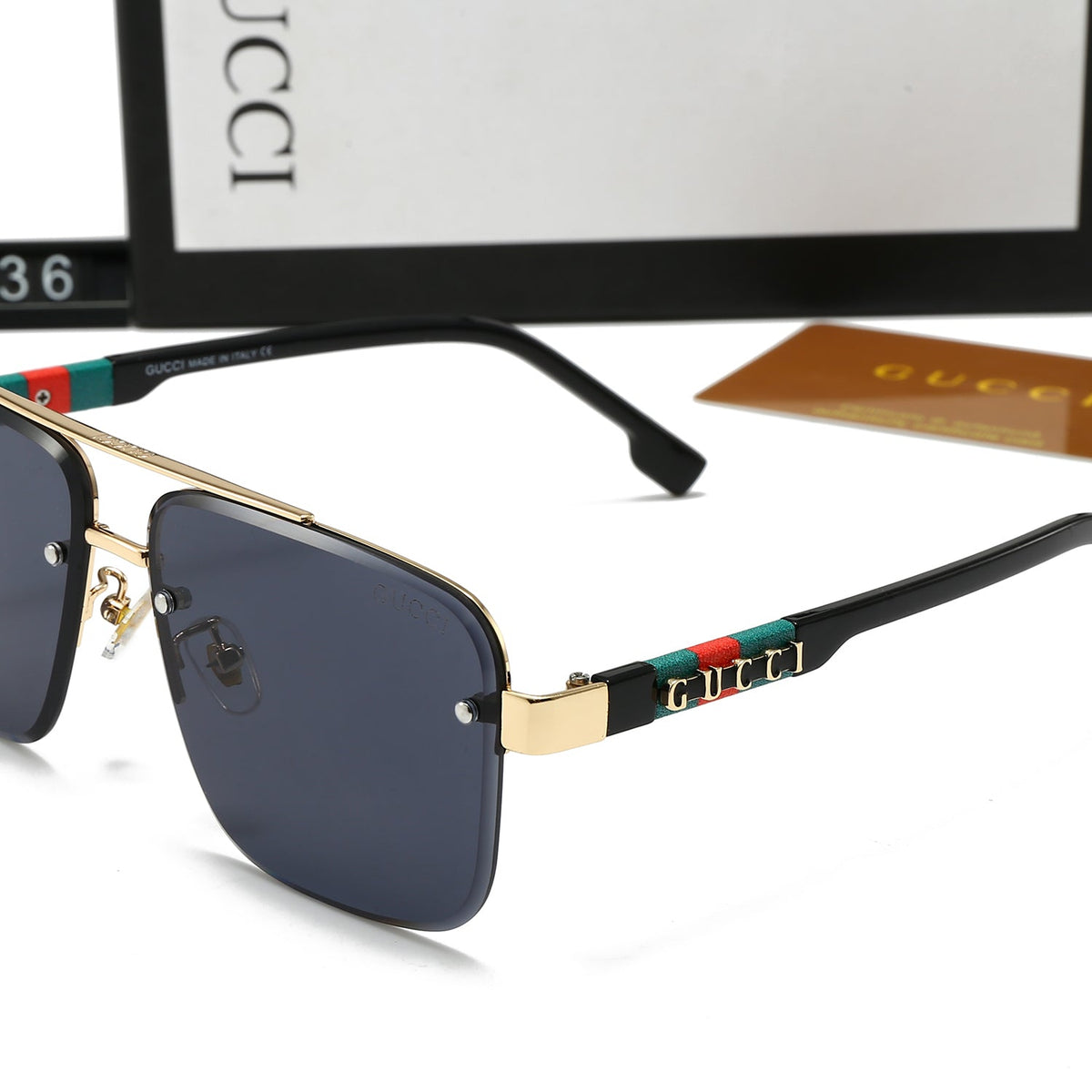 2026 Square Double Bridge Letters Metal Sunglasses