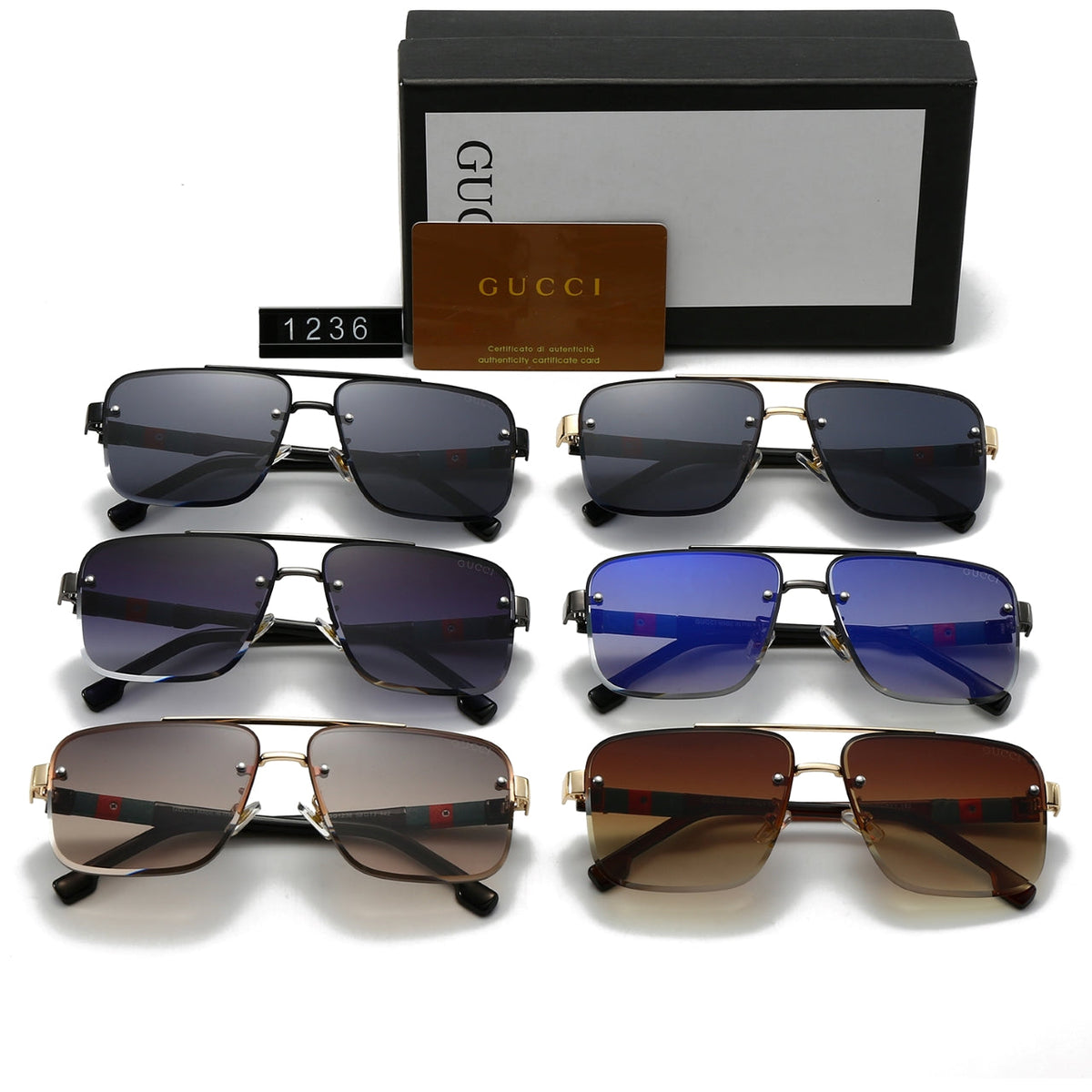 2026 Square Double Bridge Letters Metal Sunglasses