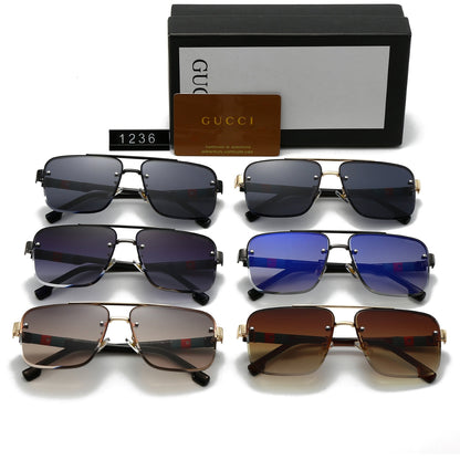2026 Square Double Bridge Letters Metal Sunglasses